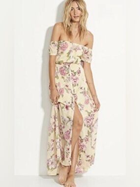 NWT BILLABONG Yellow Floral Maxi Dress Pink & Red Blooms Womens Large Milkmaid